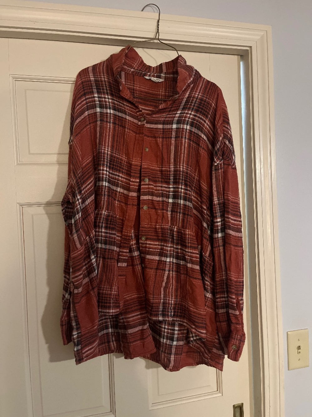 American Eagle sienna peplum ruffle flannel plaid long sleeve